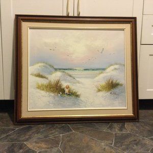 H Gibson Original art painting on canvas landscape  30" x 27" wood frame